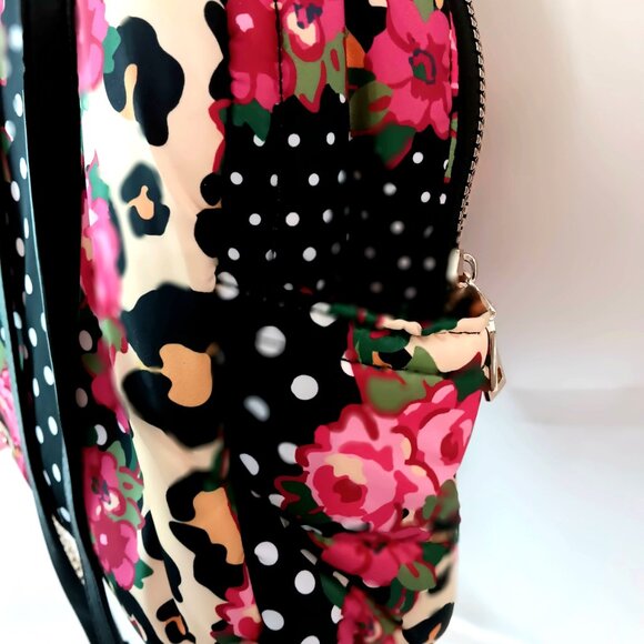 LIKE NEW 💥 BETSEY JOHNSON SMALL BACKPACK Black Polka Dot with Roses ~ Adorable! - Picture 9 of 11